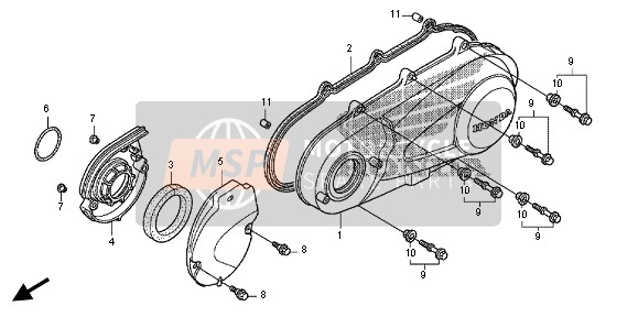 Honda FES125 2012 Tapa del cárter izquierdo para un 2012 Honda FES125